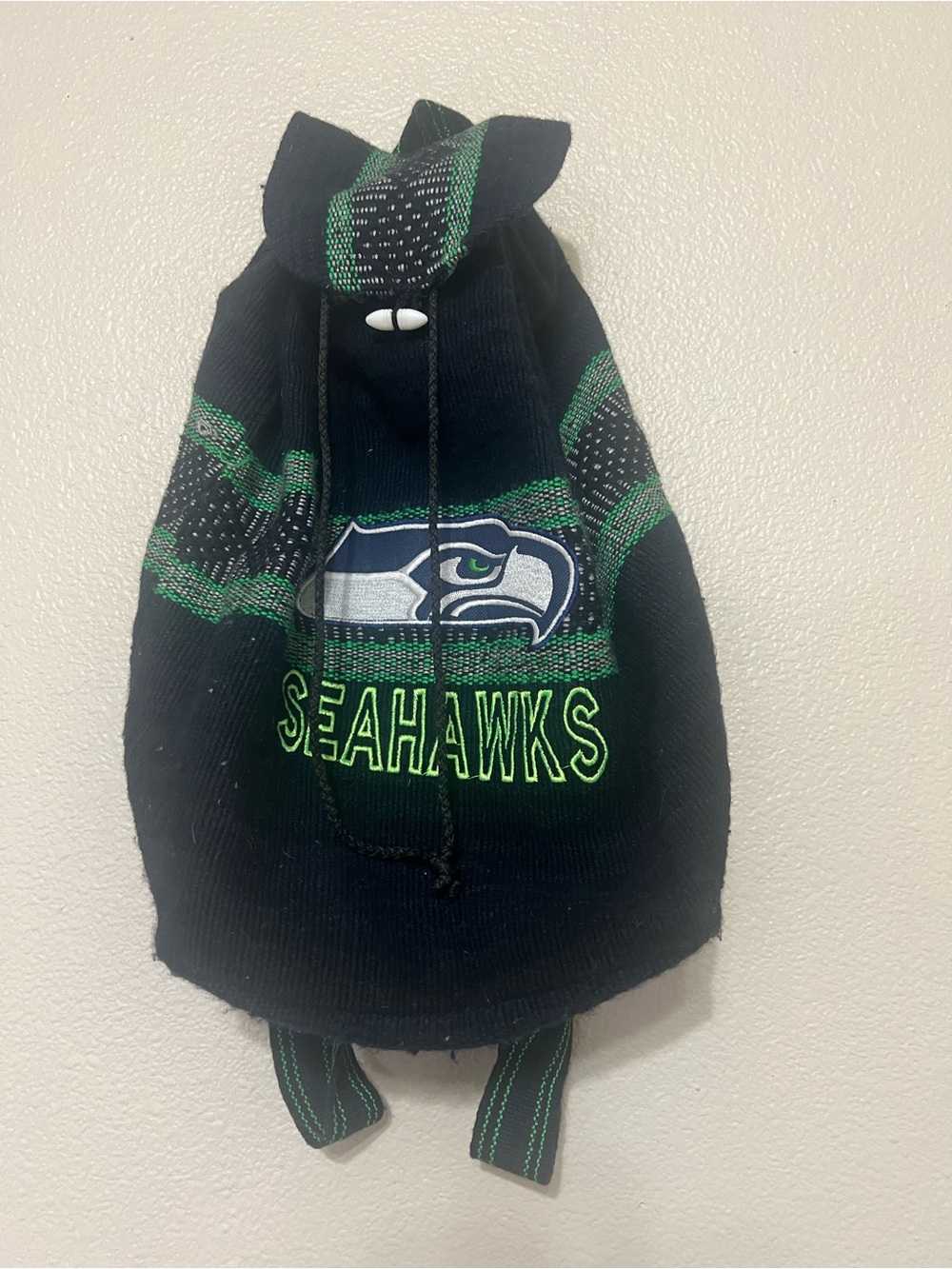 Seattle Seahawks Knit Drawstring Backpack - Navy & Neon Green